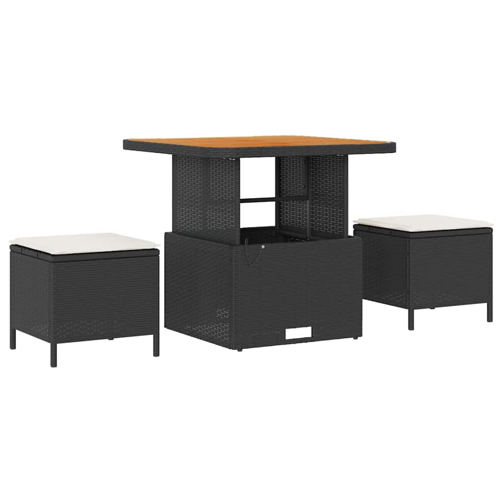 Garten-Sofa-Set mit Kissen mit Speicher Schwarz Poly Rattan
